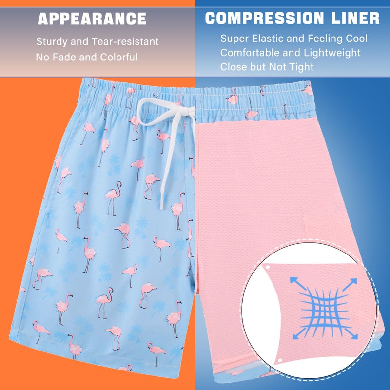 swimsobo Boys Swim Trunks 10-12 Years Compression Liner Swim Shorts Hawaiian Flamingo Bathing Suit with Swimsuit Boxer Surfing Shorts - Image 4