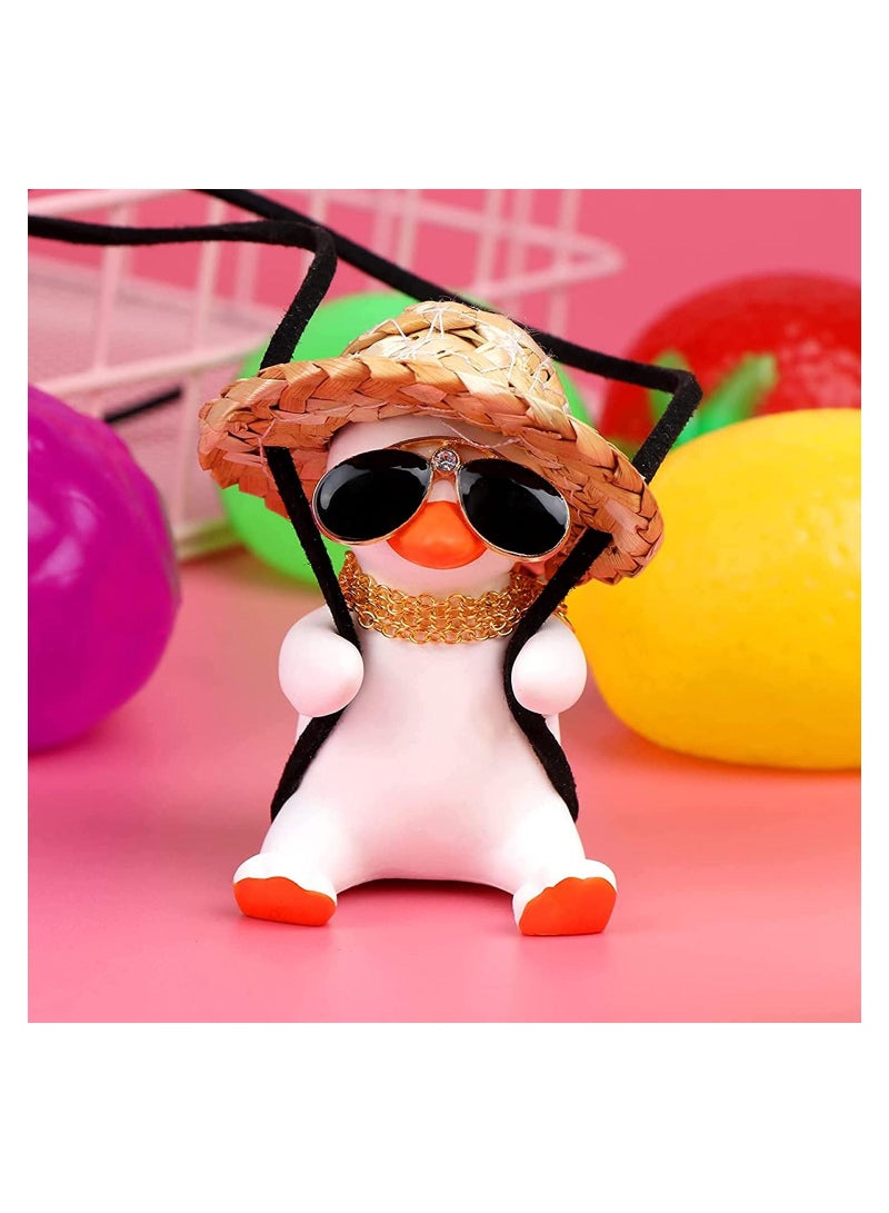 Swing Duck Car Pendant, Cute Car Ornaments Creative Duck, Car Rear View Mirror Pendant Car Decoration, Straw Hat Schoolbag Style Duck Ornament (Mirrors Sunglasses Duck)