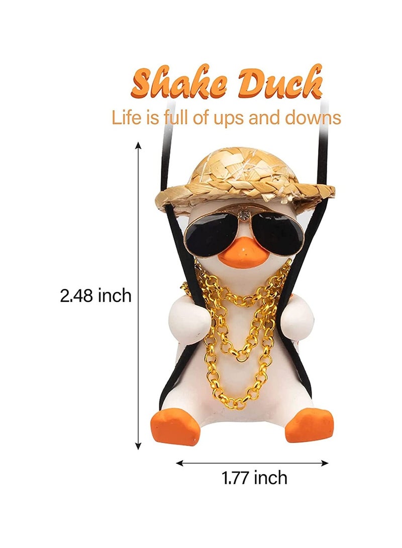 Swing Duck Car Pendant, Cute Car Ornaments Creative Duck, Car Rear View Mirror Pendant Car Decoration, Straw Hat Schoolbag Style Duck Ornament (Mirrors Sunglasses Duck)
