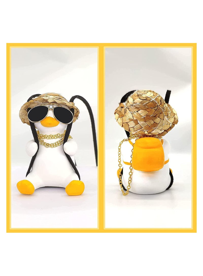 Swing Duck Car Pendant, Cute Car Ornaments Creative Duck, Car Rear View Mirror Pendant Car Decoration, Straw Hat Schoolbag Style Duck Ornament (Mirrors Sunglasses Duck)