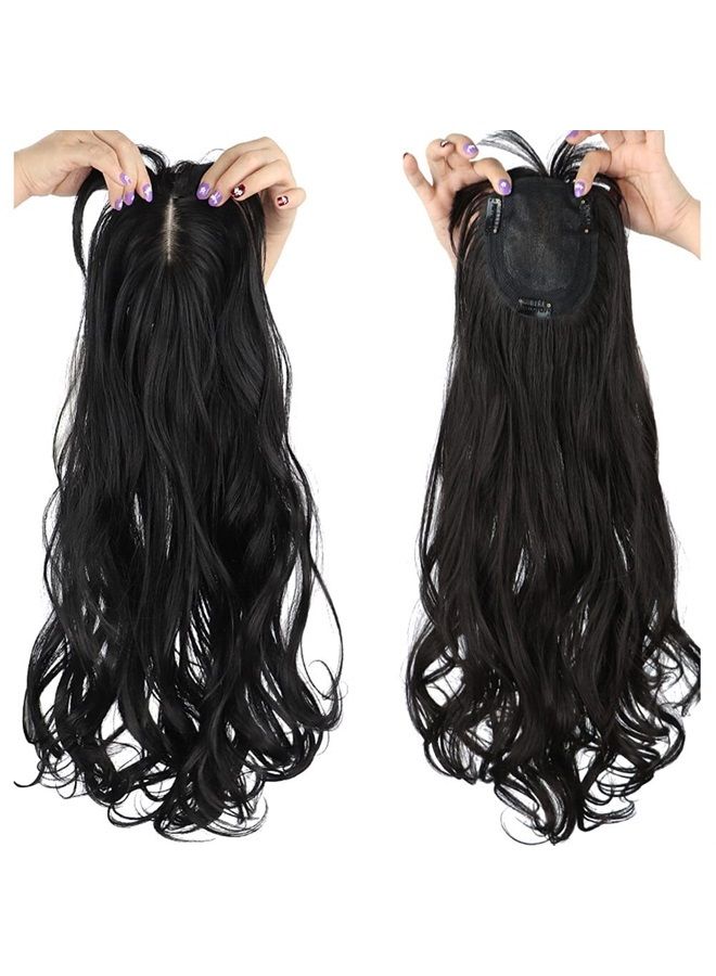 LesafeV 50cm Long Seamless Nature Look Clip in Hairpiece with Side-Fringe Extension Forehead Topper for Women with Thinning Hair Wavy Black - Image 1