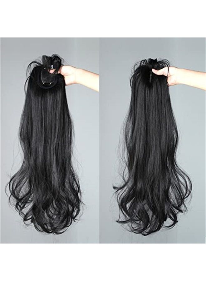 LesafeV 50cm Long Seamless Nature Look Clip in Hairpiece with Side-Fringe Extension Forehead Topper for Women with Thinning Hair Wavy Black - Image 4