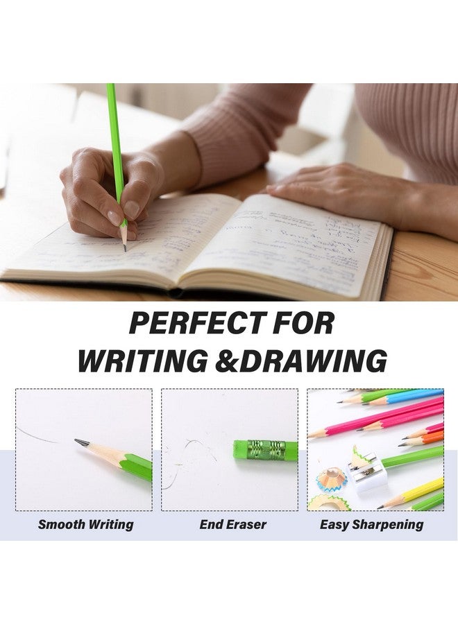 تيكيونايت 60 قطعة من أقلام الرصاص Hb #2 غير المبررة ذات العلبة الخشبية مع ممحاة، أقلام رصاص سداسية الشكل لطيفة من الجرافيت رقم 2 للكبار كهدية للامتحانات المدرسية والمكتبية والرسم والتعلم (ألوان قوس قزح، أخضر) - Image 4