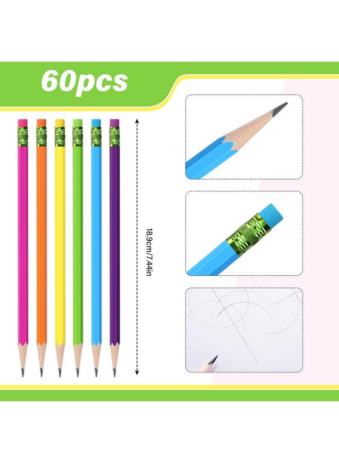 تيكيونايت 60 قطعة من أقلام الرصاص Hb #2 غير المبررة ذات العلبة الخشبية مع ممحاة، أقلام رصاص سداسية الشكل لطيفة من الجرافيت رقم 2 للكبار كهدية للامتحانات المدرسية والمكتبية والرسم والتعلم (ألوان قوس قزح، أخضر) - Image 3