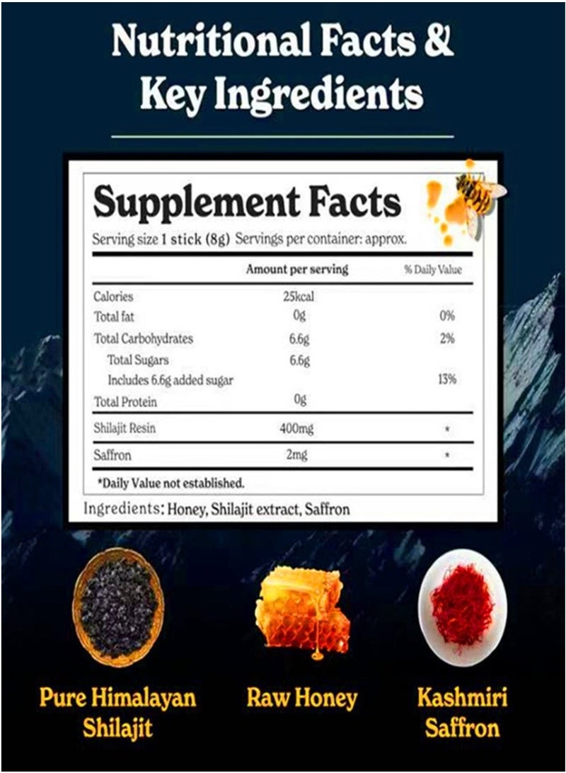 Shilajit RX Himalayan Shilajit Honey Sticks with Saffron – Organic Raw Honey Infused with Pure Saffron & Shilajit, Boost Energy, Strength, Stamina & Cognitive Functions, 30 Sticks (30-Day Supply), 85+ Trace Minerals & 75%+ Fulvic Acid - Image 5