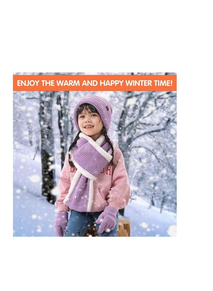SYOSI Kids Winter Hat Scarf Mittens Set, Beanie Hat Gloves Neck Warmer Scarf Set For Boys And Girls, Warm Knitted Hat Mittens and Fleece Neck Warmer Scarf Set for Boys Girls - Image 2