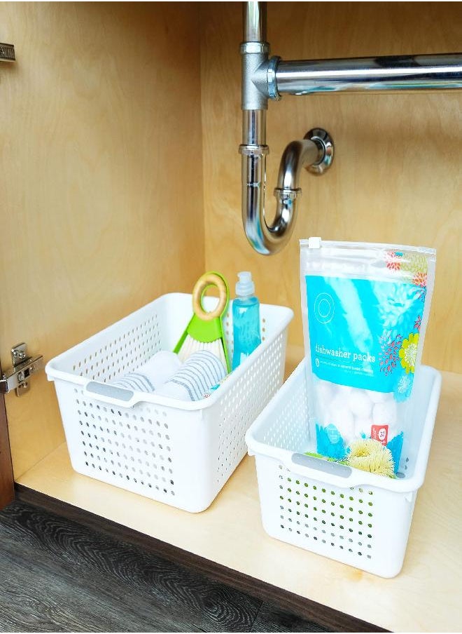 Madesmart Madesmart Plastic Multipurpose Storage Basket with Handles, Portable Under Sink and Cabinet Organizer Storage Bin, Medium, White  - Image 2