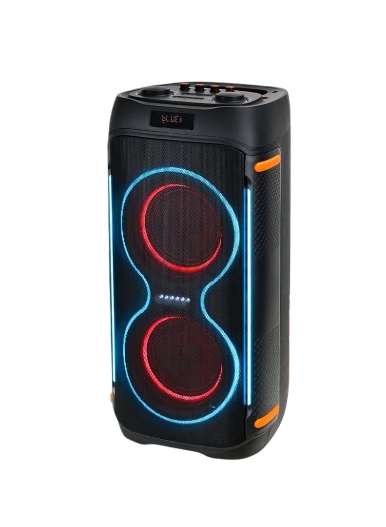 Lava 6200 beatbox DJ speaker with built-in sound system, battery, Bluetooth technology, memory card slot, USB port, microphone port, with microphone, with RGB lighting, black  - Image 1