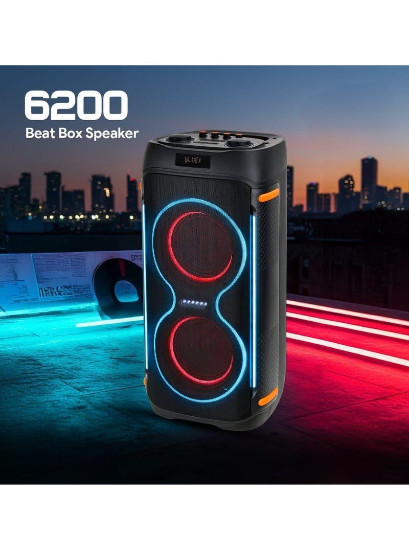 Lava 6200 beatbox DJ speaker with built-in sound system, battery, Bluetooth technology, memory card slot, USB port, microphone port, with microphone, with RGB lighting, black  - Image 2