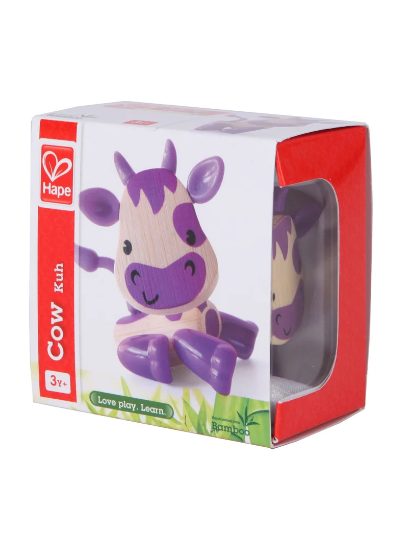 هيب Hape Mini-Mals Cow Wooden Animal Figure for Kids, Bamboo Pretend Play Farm Toy with Movable Parts, Encourages Imaginative Role Play & Fine Motor Skills, Ages 3 Years+