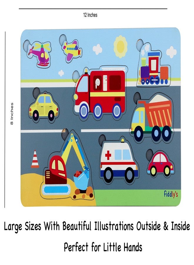 Fiddlys Wooden Learning Educational Puzzle for Kids & Children Age 4+ Double Layered Wooden Puzzles with Bright Front & Back Print (Vehicles) - Image 3
