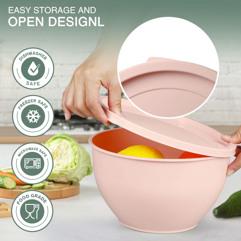 Greentainer Plastic Mixing Bowls with Lids Set for Kitchen, Nesting Bowls for Mixing, Baking, Prepping, Cooking and Serving Food, Mixing Bowls Dishwasher, Microwave Safe(Pink) - Image 3