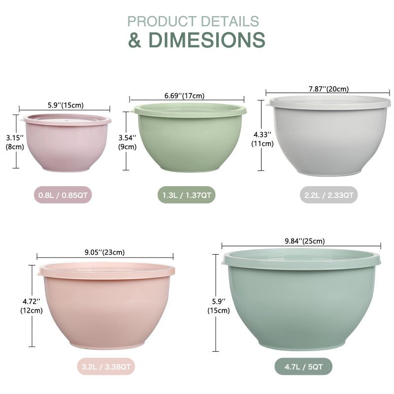 Greentainer Plastic Mixing Bowls with Lids Set for Kitchen, Nesting Bowls for Mixing, Baking, Prepping, Cooking and Serving Food, Mixing Bowls Dishwasher, Microwave Safe(Pink) - Image 2
