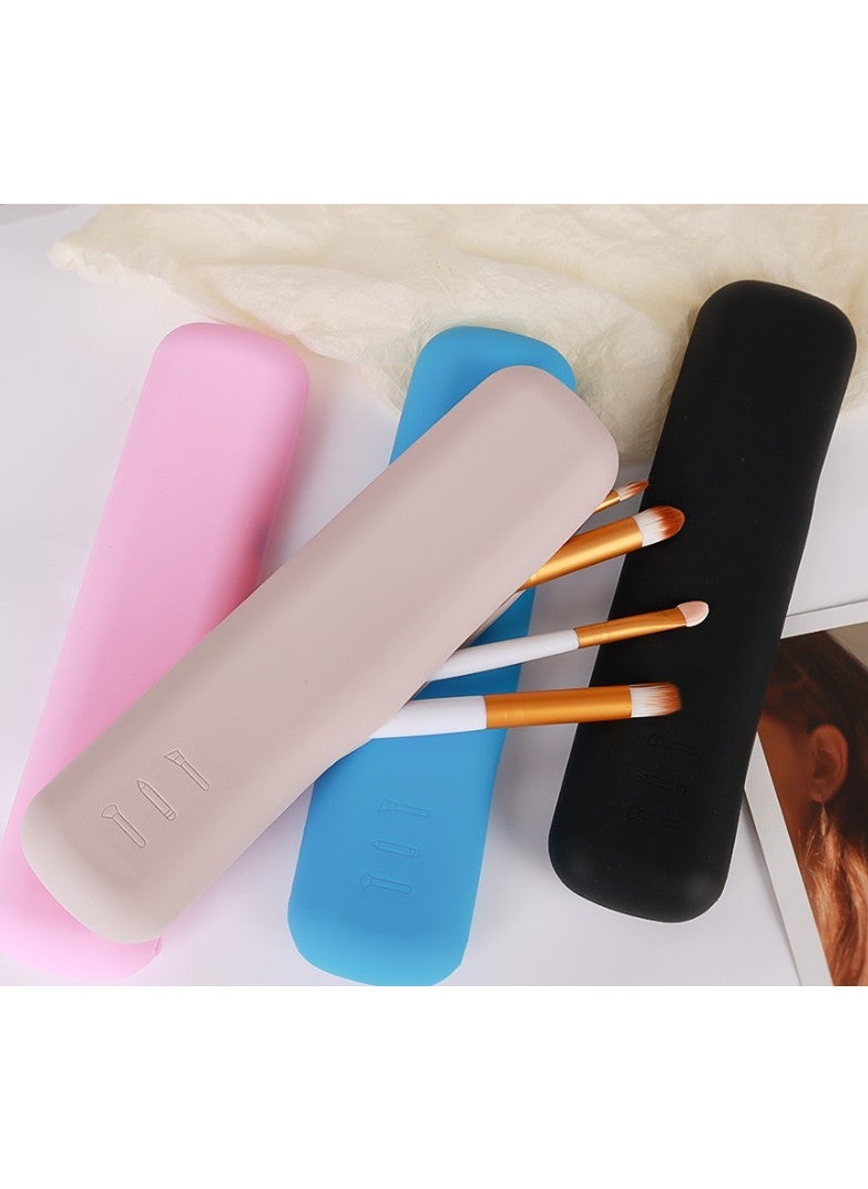 Cross-border new silicone eyebrow pencil case makeup brush eye shadow brush magnetic suction storage bag dustproof simple portable travel bag Khaki non-magnetic type