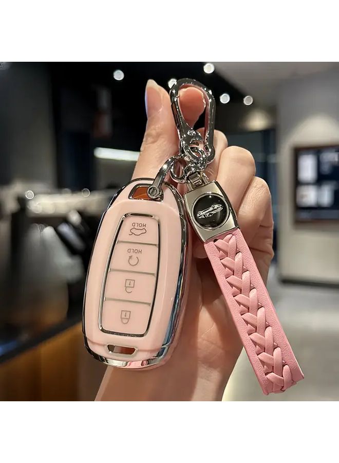 Pink TPU Key Fob Cover And Keychain Set For Hyundai Elantra Kona Palisade Venue Veloster Remote Protective Car Accessory - Image 1