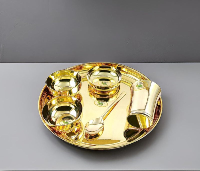 CHEF TURTLES طقم عشاء من 6 قطع من النحاس الأصفر من شيف تيرتلز - طقم طعام فاخر للفنادق والمطاعم وتناول الطعام في المنزل - 1 طبق طعام (12.5 بوصة)، 2 وعاء، 1 كوب، 1 طبق حلوى، 1 ملعقة. - Image 3