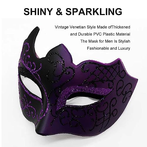 Ralleyfun Masquerade Mask for Men Vintage Greek Venetian Mask for Halloween Costume Party Prom Ball (Black+Purple) - Image 2