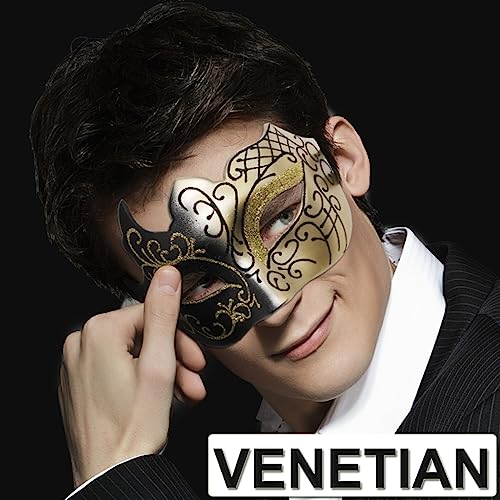 Ralleyfun Masquerade Mask for Men Vintage Greek Venetian Mask for Halloween Costume Party Prom Ball (Black+Purple) - Image 5
