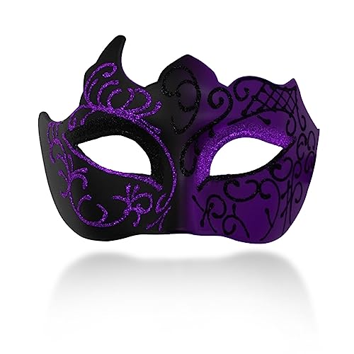 Ralleyfun Masquerade Mask for Men Vintage Greek Venetian Mask for Halloween Costume Party Prom Ball (Black+Purple) - Image 1