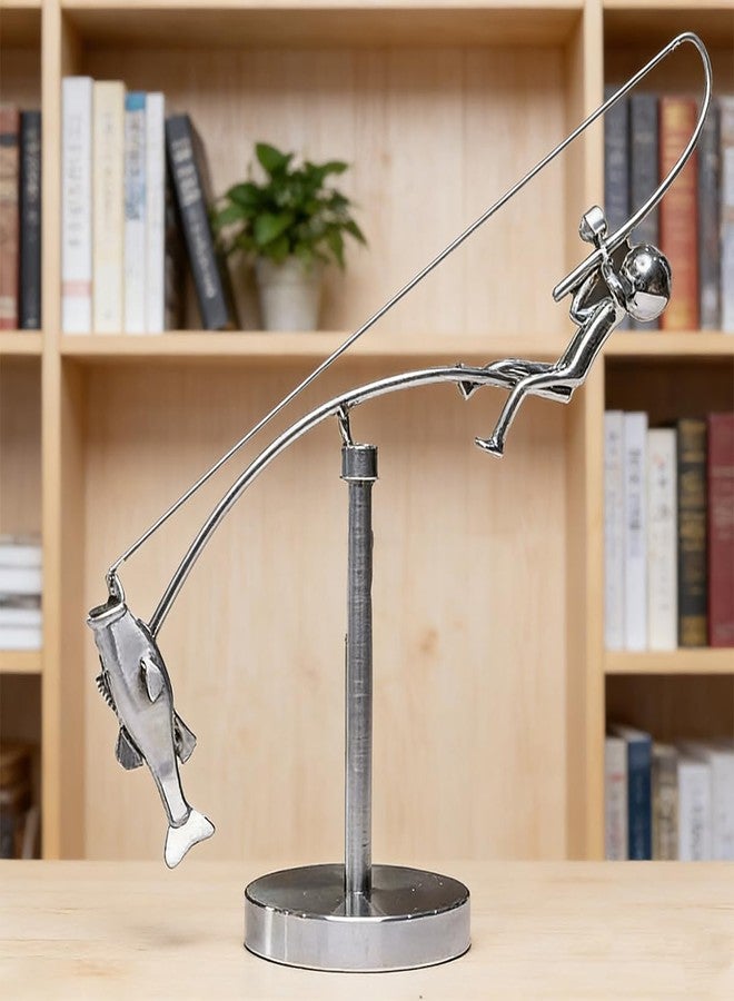 CJFNDFA Kinetic Sculpture - Metal Fishing Decor Figurine Handmade Fishing Decor with Dynamic Sculptures, Unique Kinetic Sculpture & Fish Decor for Home or Office Display, Balancing Art Metal Figurine - Image 5