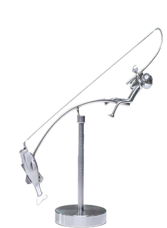 CJFNDFA Kinetic Sculpture - Metal Fishing Decor Figurine Handmade Fishing Decor with Dynamic Sculptures, Unique Kinetic Sculpture & Fish Decor for Home or Office Display, Balancing Art Metal Figurine - Image 1