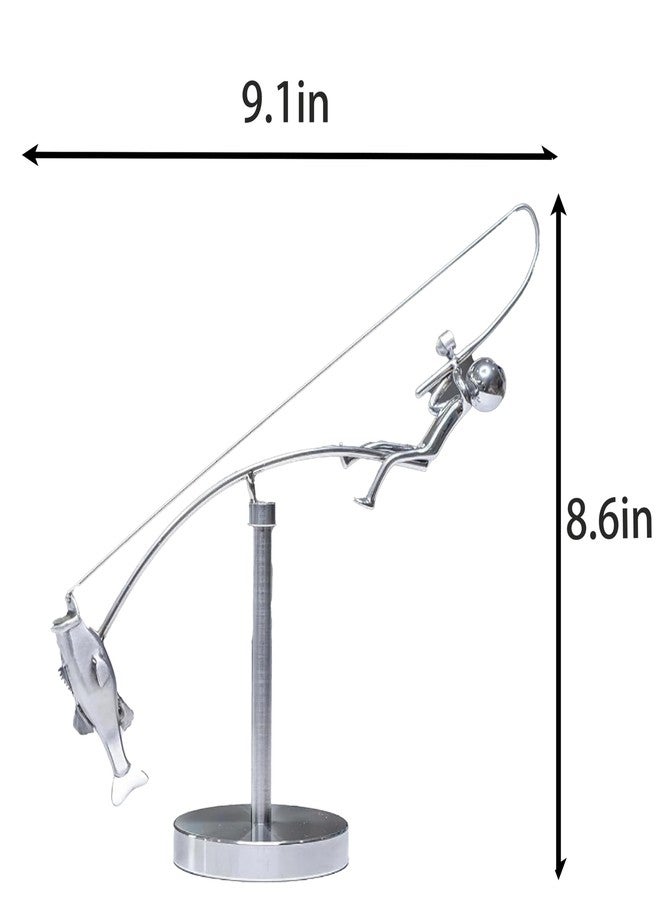 CJFNDFA Kinetic Sculpture - Metal Fishing Decor Figurine Handmade Fishing Decor with Dynamic Sculptures, Unique Kinetic Sculpture & Fish Decor for Home or Office Display, Balancing Art Metal Figurine - Image 2