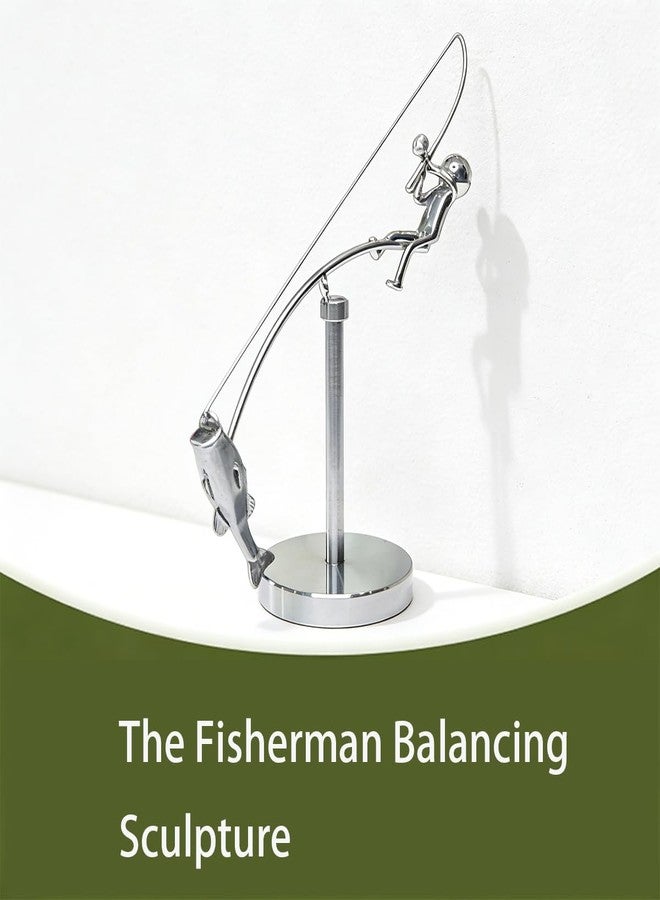 CJFNDFA Kinetic Sculpture - Metal Fishing Decor Figurine Handmade Fishing Decor with Dynamic Sculptures, Unique Kinetic Sculpture & Fish Decor for Home or Office Display, Balancing Art Metal Figurine - Image 3