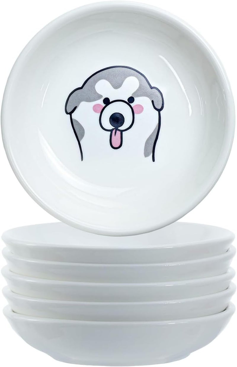 SOCOSY Super Cute Cartoon Animal Pattern Ceramic Sauce DishSeasoning DishSushi Soy Dipping BowlAppetizer PlatesServing Dish for Kitchen HomeSet of 6Dog Heads - Image 2