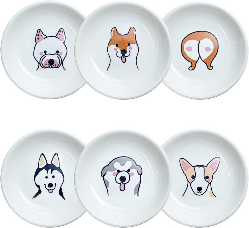 SOCOSY Super Cute Cartoon Animal Pattern Ceramic Sauce DishSeasoning DishSushi Soy Dipping BowlAppetizer PlatesServing Dish for Kitchen HomeSet of 6Dog Heads - Image 1