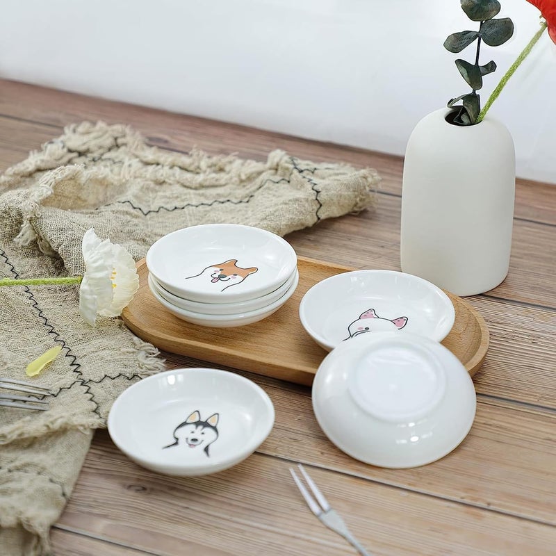 SOCOSY Super Cute Cartoon Animal Pattern Ceramic Sauce DishSeasoning DishSushi Soy Dipping BowlAppetizer PlatesServing Dish for Kitchen HomeSet of 6Dog Heads - Image 5
