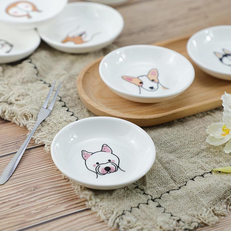 SOCOSY Super Cute Cartoon Animal Pattern Ceramic Sauce DishSeasoning DishSushi Soy Dipping BowlAppetizer PlatesServing Dish for Kitchen HomeSet of 6Dog Heads - Image 4