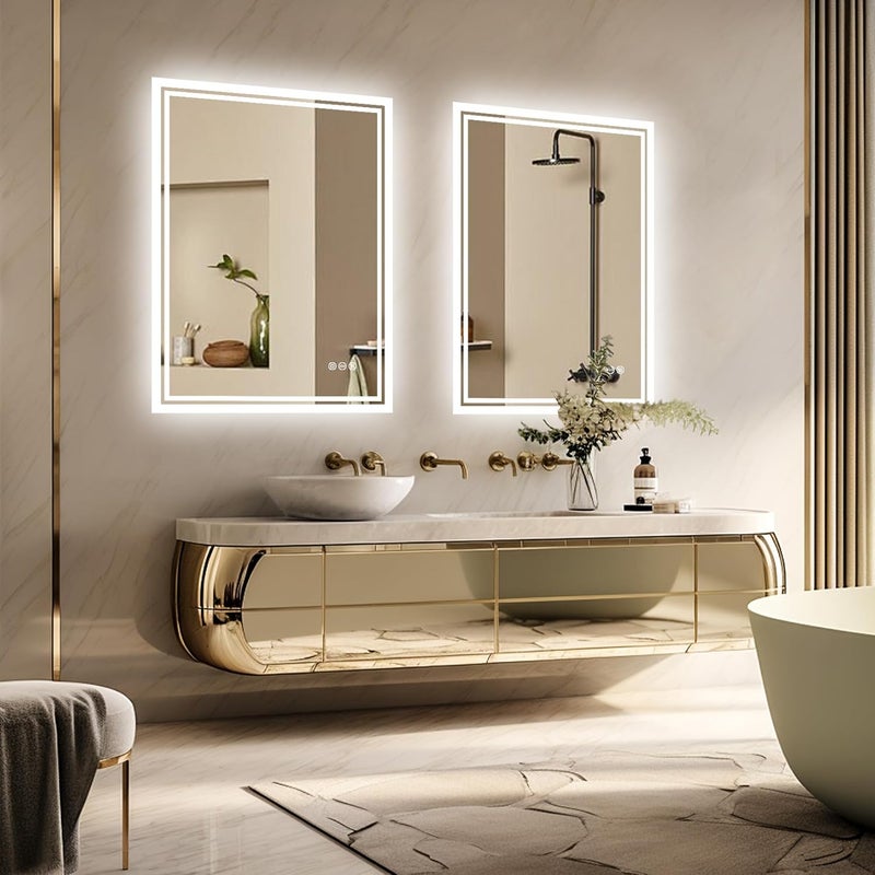 WISFOR Illuminated LED Bathroom Mirror: 50 x 70cm Rectangle Led Backlit Light Mirror Wall Mounted Bathroom Dimmable Mirror 3 Light Colors Makeup Mirror Anti-fog Vanity Mirror Smart Rectangle Mirror - Image 4