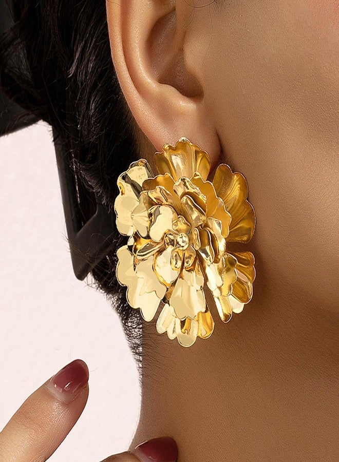 Dcfywl731 Gold Flower Earrings for Women Big Spring Floral Statement Jewelry 2025 Fashion Gifts - Image 2
