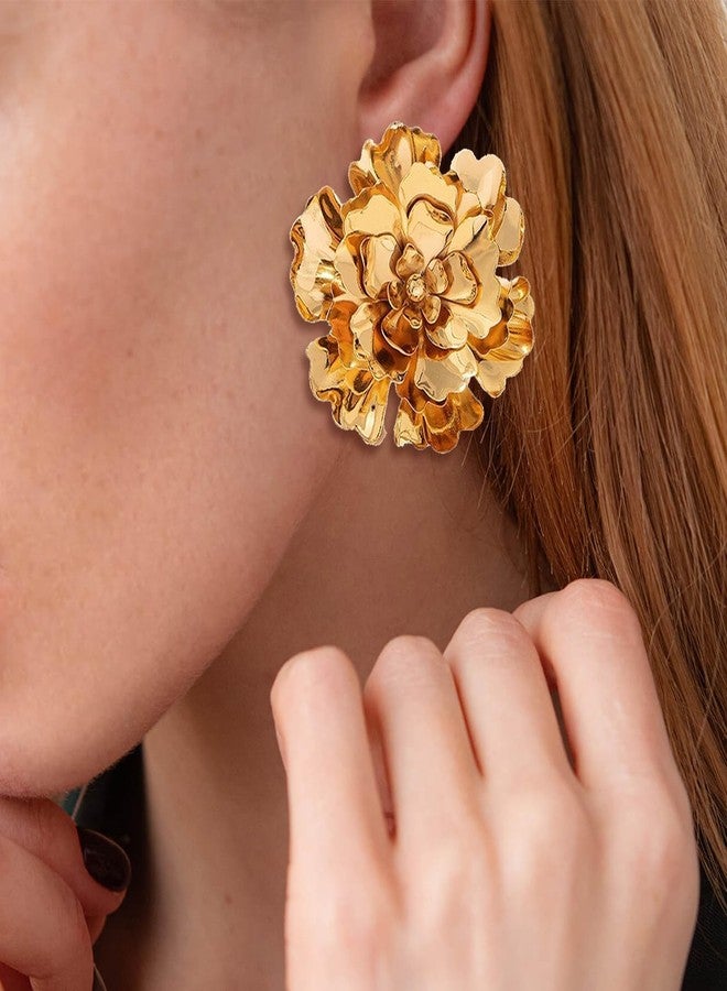 Dcfywl731 Gold Flower Earrings for Women Big Spring Floral Statement Jewelry 2025 Fashion Gifts - Image 4