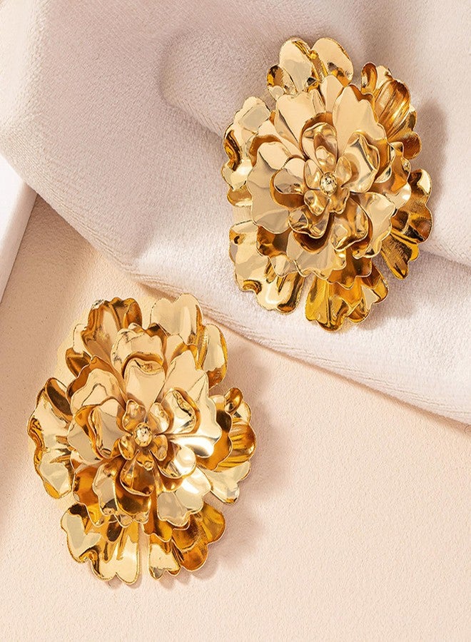 Dcfywl731 Gold Flower Earrings for Women Big Spring Floral Statement Jewelry 2025 Fashion Gifts - Image 3