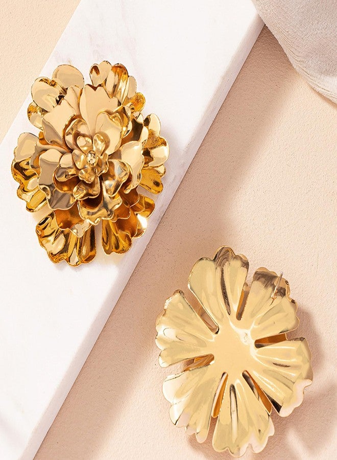 Dcfywl731 Gold Flower Earrings for Women Big Spring Floral Statement Jewelry 2025 Fashion Gifts - Image 5