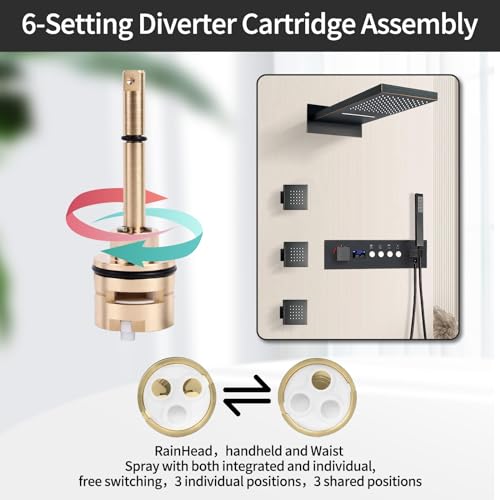 DEHEHUIY RP51919 6 setting diverter cartridge compatible with rp51919 replacement part set,Brass Construction - Image 5