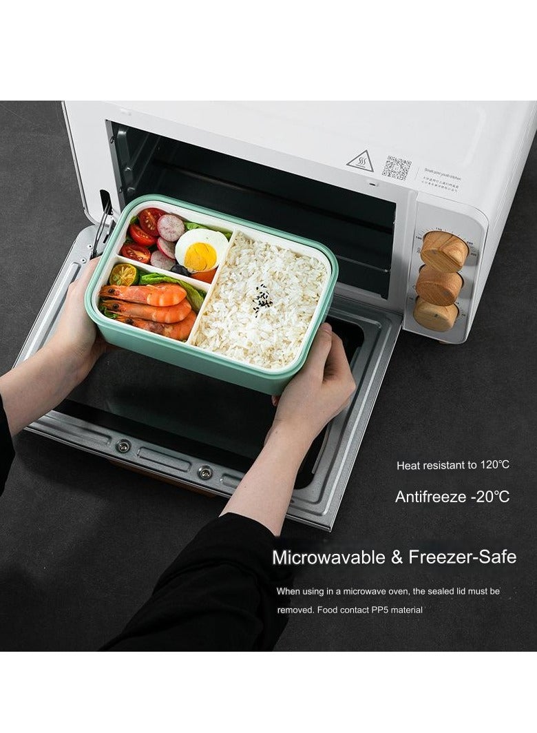 QIGAR Bento Lunch Box for Kids Adults, 3 Compartments Food Container Ideal Portion Sizes Leak-Proof Bento box for Kids ,With cutlery ,microwave heating Safe, Food-Safe Materials 1400ml - Image 3