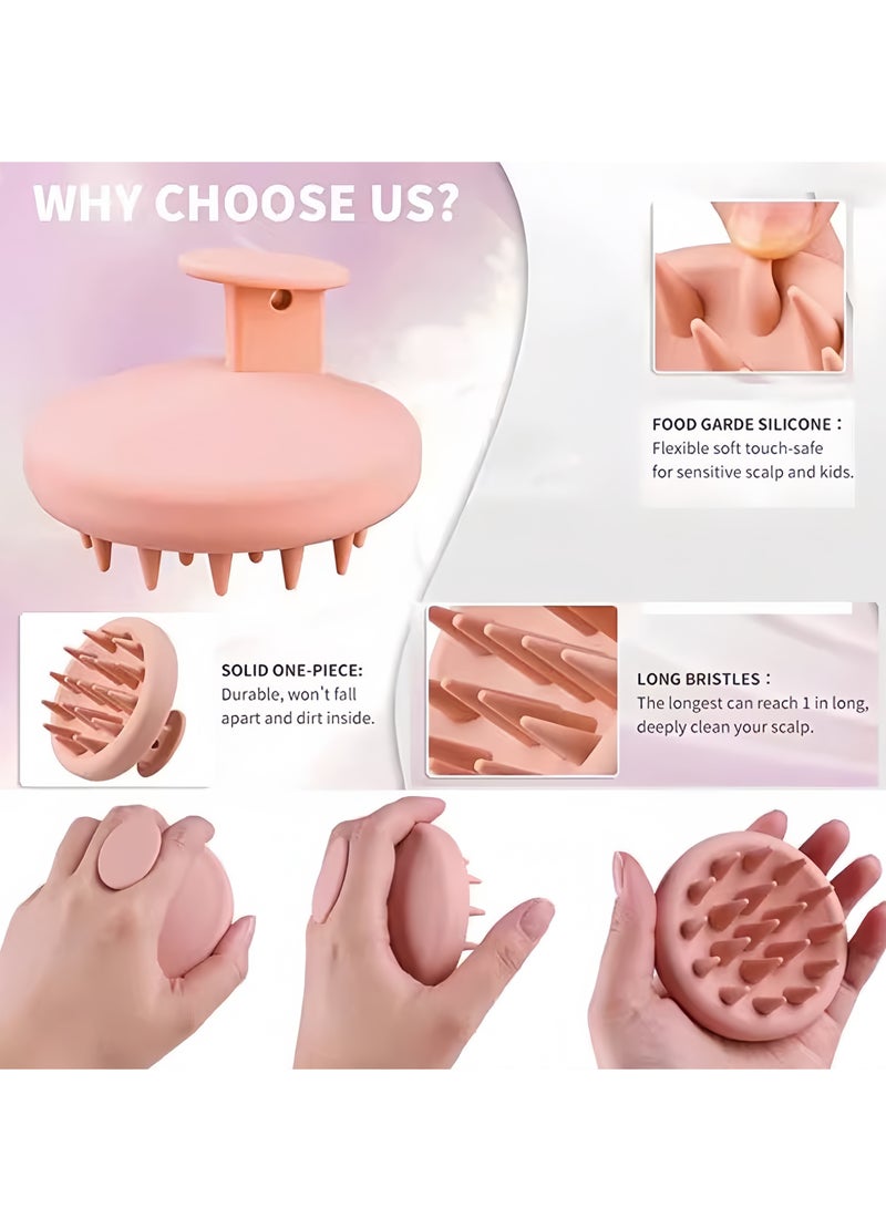 Loquat 2Pcs Hair Scalp Massager Shampoo Brush with Pink Satin Hairbands for Shower, Scalp Scrubber with Soft Silicone Bristles for Hair Growth  Dandruff Treatment, Wet Dry Oil Hair Massager for All Hair Ty - Image 3