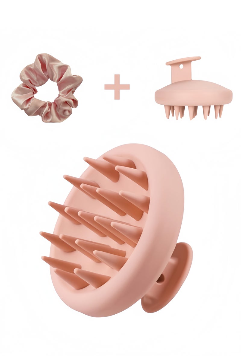 Loquat 2Pcs Hair Scalp Massager Shampoo Brush with Pink Satin Hairbands for Shower, Scalp Scrubber with Soft Silicone Bristles for Hair Growth  Dandruff Treatment, Wet Dry Oil Hair Massager for All Hair Ty - Image 1