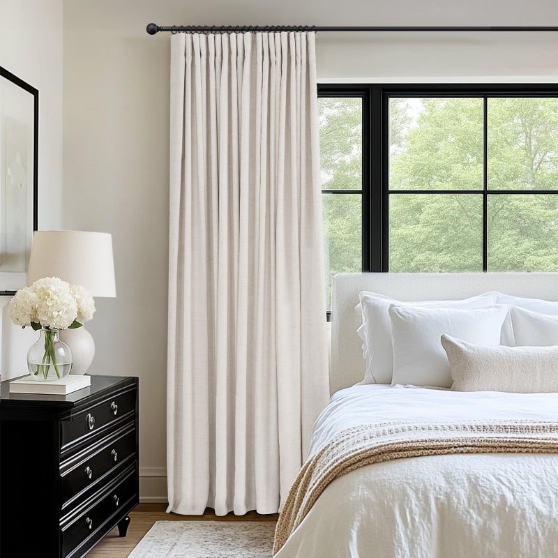 INOVADAY 100% Blackout Curtains for Sliding Glass Doors, 102 Inch Extra Wide Sliding Door Curtains, Clip Rings Linen Drapes, Thermal Insulated Room Darkening for Living Room, 1 Panel - Beige, W102xL84 - Image 5