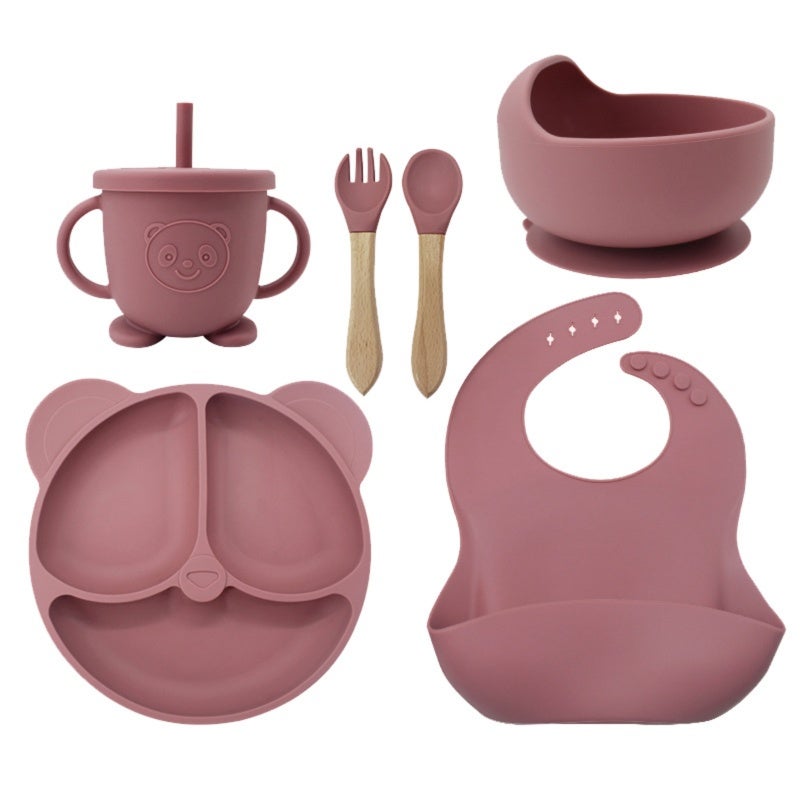 Silicone Baby Tableware Set: 8-Piece Pink Set With Suction Cups & Soft Bib - Bear-Shaped Utensils for Baby Weaning & Independent Eating - Image 4