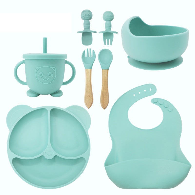 Silicone Baby Tableware Set: 8-Piece Pink Set With Suction Cups & Soft Bib - Bear-Shaped Utensils for Baby Weaning & Independent Eating - Image 3