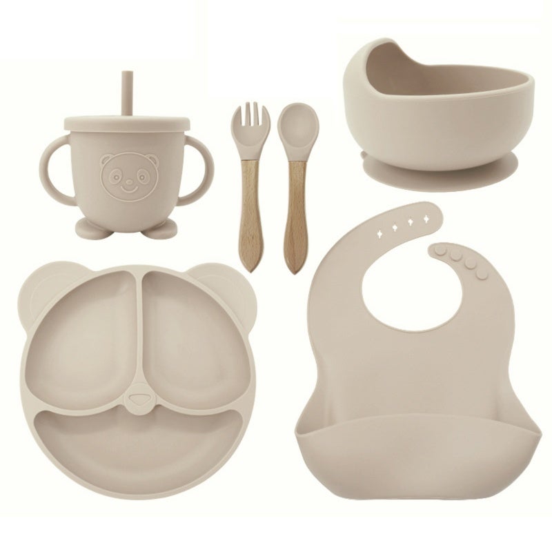 Silicone Baby Tableware Set: 8-Piece Pink Set With Suction Cups & Soft Bib - Bear-Shaped Utensils for Baby Weaning & Independent Eating - Image 5