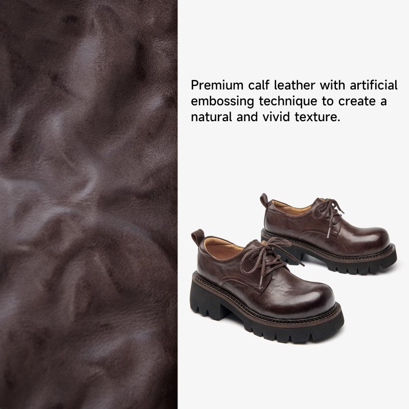 BEAU TODAY Chunky Womens Oxfords, Platform Oxford Shoes for Women, Casual Round Toe Lace-up Leather Oxfords, Comfortable Business Lug Sole Dress Shoes Coffee US 8 - Image 4