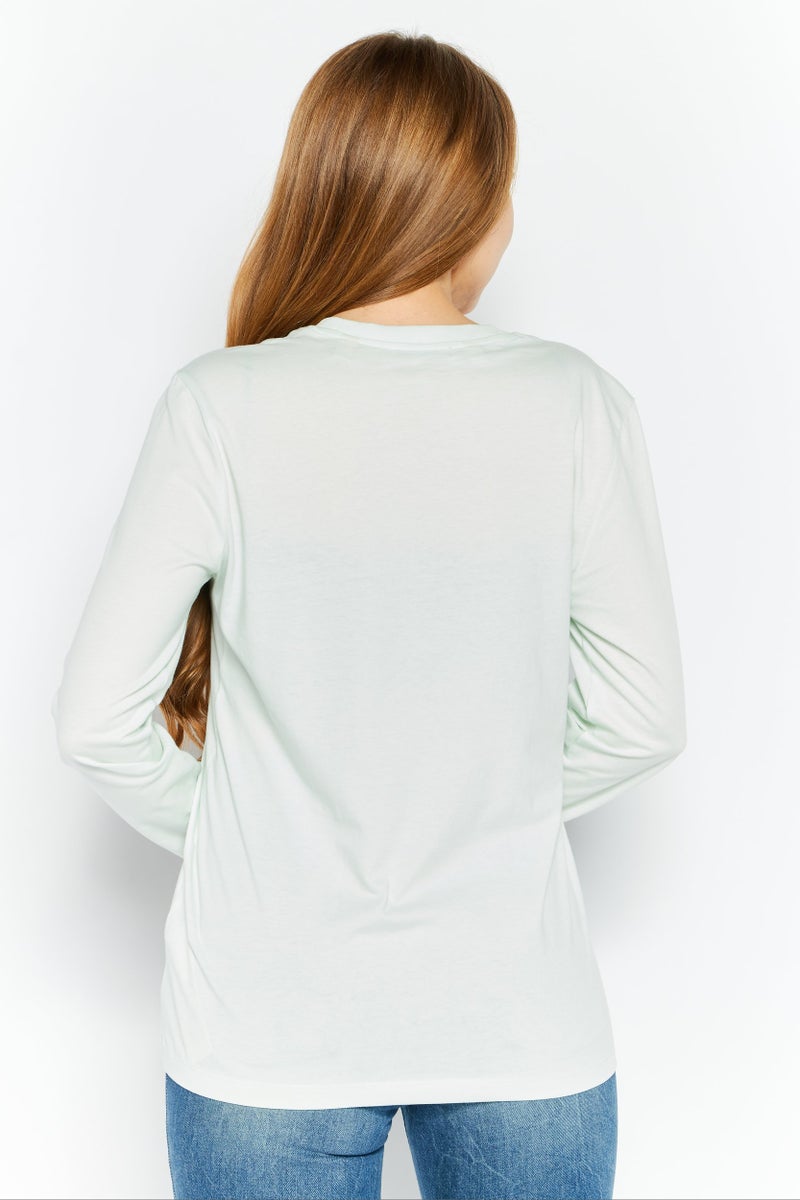 ESPRIT Women Round Neck Long Sleeves Brand Logo T-Shirt, Light Green - Image 3