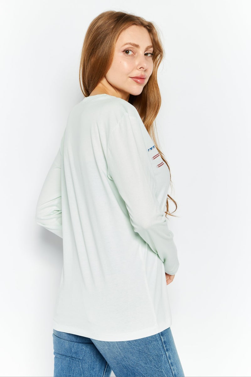 ESPRIT Women Round Neck Long Sleeves Brand Logo T-Shirt, Light Green - Image 4