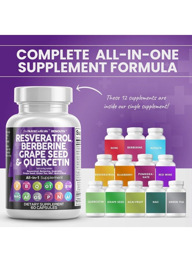 Clean Nutraceuticals Clean Resveratrol Supplement | Berberine Grape Seed Extract Quercetin Green Tea Extract Acai Noni Polyphenol Supplement for Women & Men Anti Aging N-Acetyl Cysteine NAD Booster - Image 2