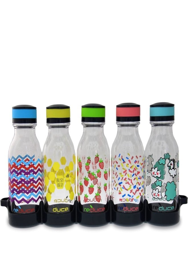 REDUCE WaterWeek Refillable Water Bottles, 14 oz - Includes 5 WaterWeek Leak Proof Tritan Reusable Water Bottles - Includes Fridge Tray - Berry Fun - Image 1