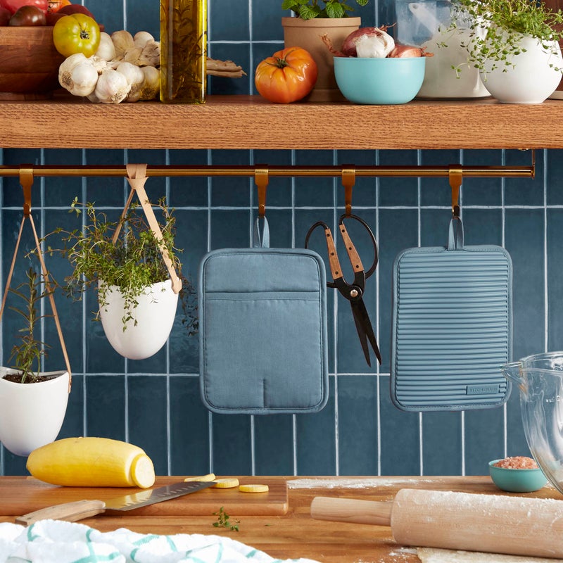 KitchenAid Ribbed Soft Silicone Pot Holder 2-Pack Set, Fog Blue, 7"x9" - Image 2